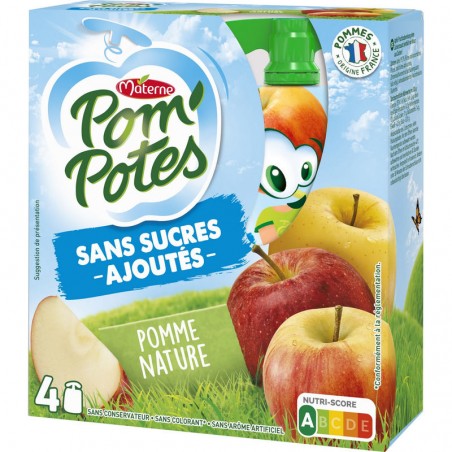MATERNE Pom'Potes  - Compote pomme nature sans sucre ajouté 4x90g