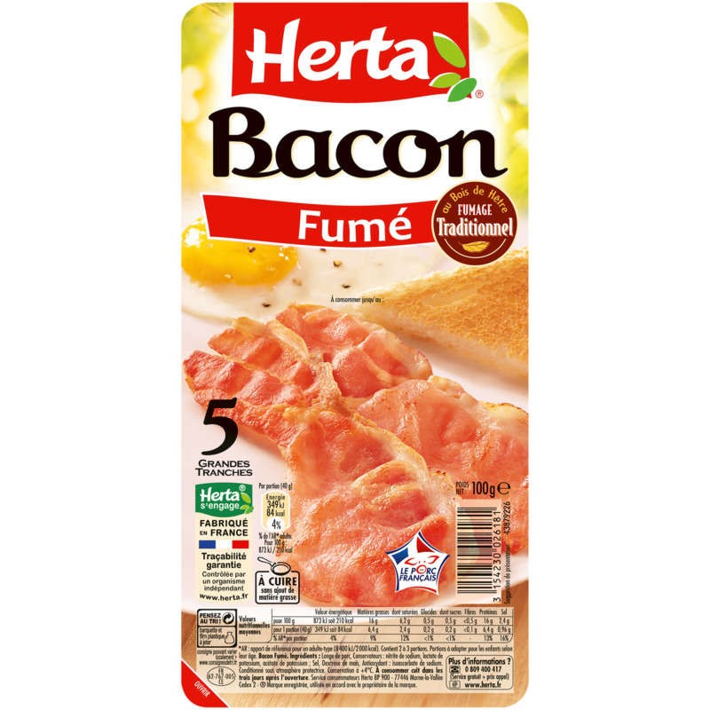 HERTA Bacon Déjeuner Fumé 100g